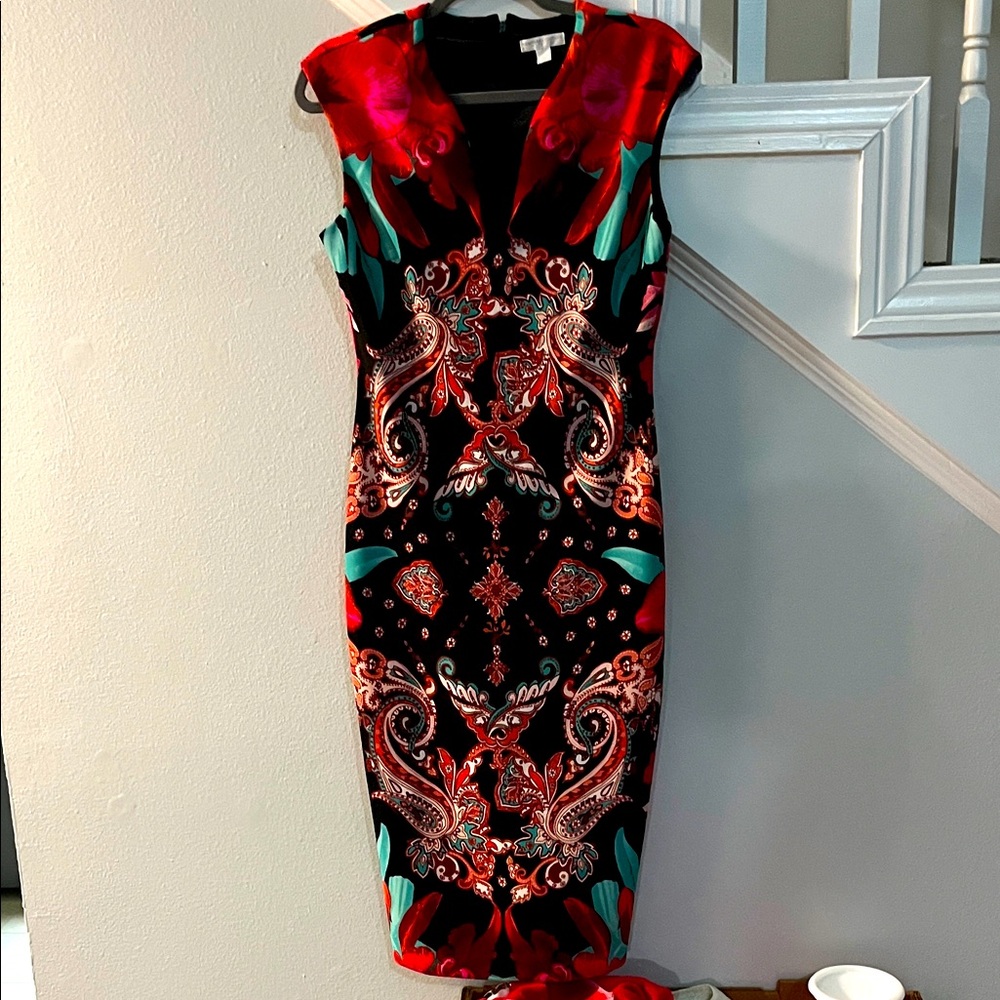 New York‎ & Company Red and Black Paisley Midi Dress
